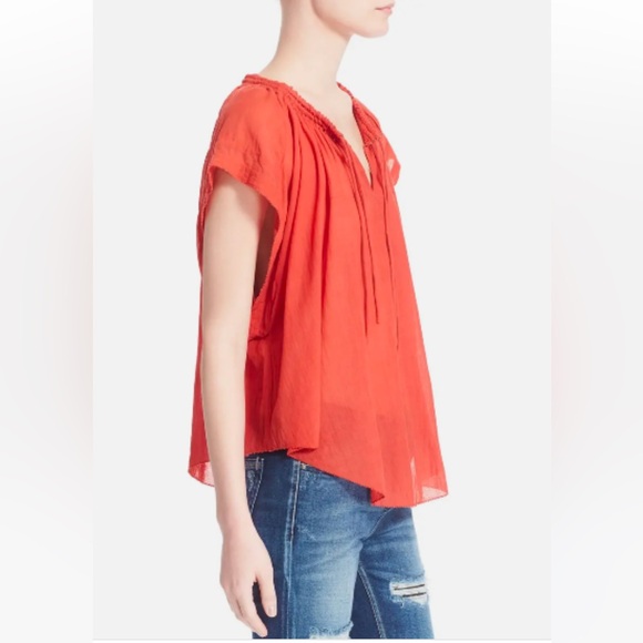 IRO Maeva Top Red Voile Cotton Blend Gauzy Breezy Cap Sleeve SZ 4 - Picture 4 of 13